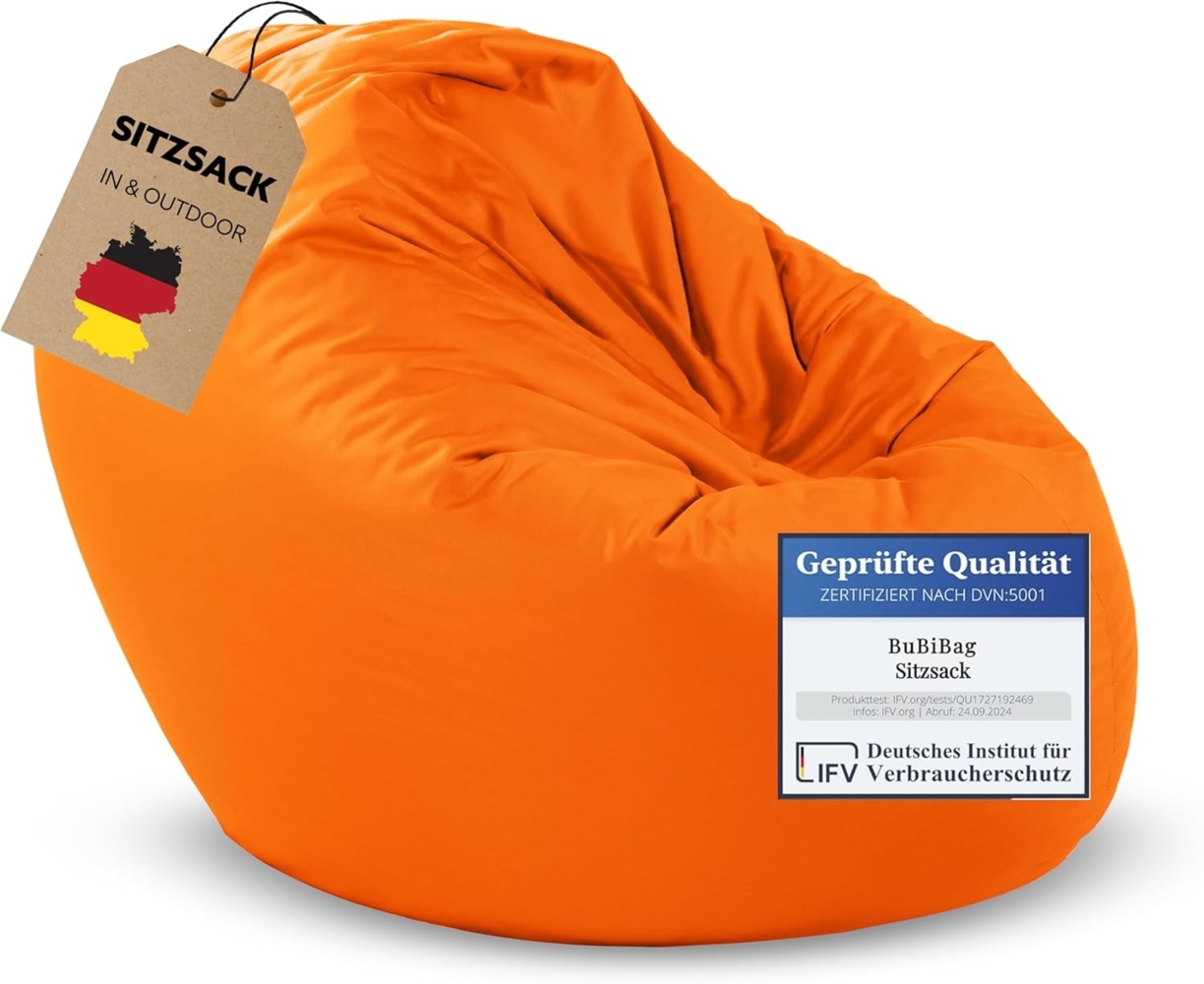 BubiBag Sitzsack für Erwachsene -Indoor Outdoor XL Sitzsäcke, Sitzkissen oder als Gaming Sitzsack, geliefert mit Füllung (125 cm Durchmesser, Neonorange) Bild 1