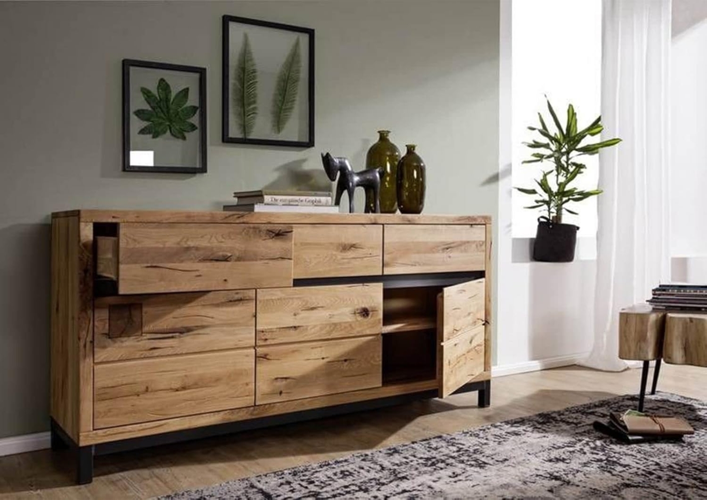 Massivmoebel24 Sideboard (Sideboard Wildeiche 175x45x85 natur geölt VILLANDERS #108) Bild 1