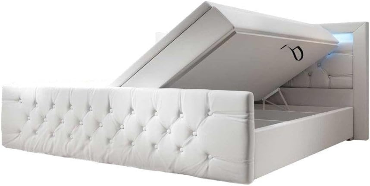 Boxspringbett Gloria mit LED und Stauraum 180x200 Weiß H4 (100kg+) Bild 1