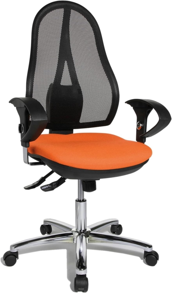 Topstar Open Point SY Deluxe, ergonomischer Syncro-Bandscheiben-Drehstuhl, Bürostuhl, Schreibtischstuhl, inkl. Armlehnen (höhenverstellbar), Stoff, orange Bild 1