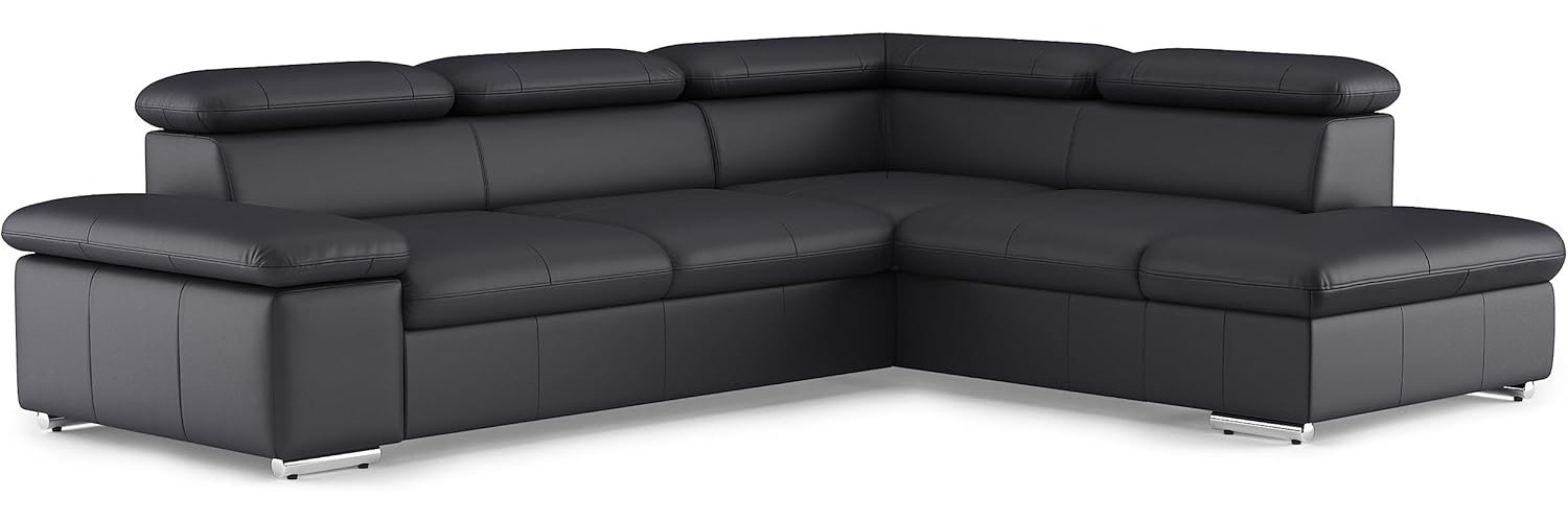 CAVADORE Leder-Ecksofa Valerie mit Ottomane / Eckcouch mit Kopfteilverstellung + Metallfüßen / 272 x 73 x 226 / Echtleder Schwarz Bild 1