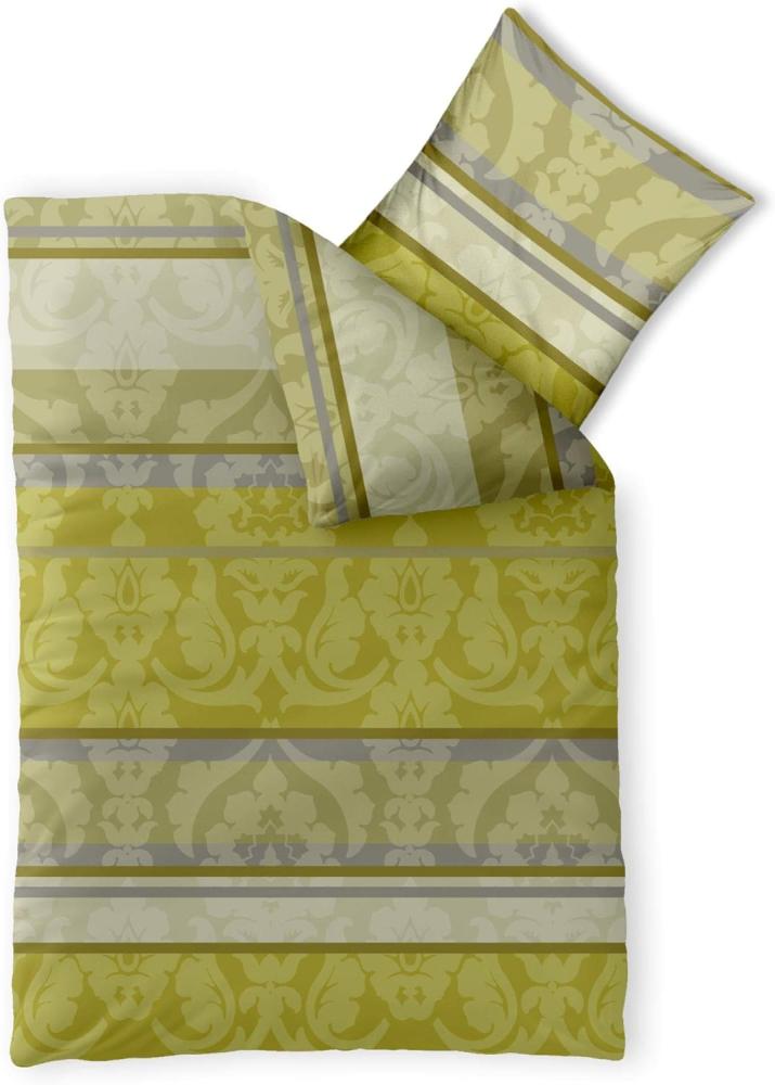 CelinaTex Fashion Bettwäsche 155x220 cm 2teilig Baumwolle Carrie Blumen Streifen Grün Grau Beige Bild 1