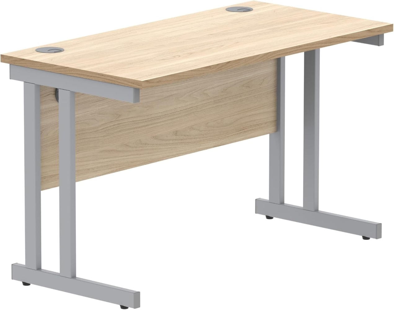 office hippo Essentials Rechteckiger Schreibtisch-Computer-Arbeitsplatz, Heimbürotisch mit Kabelanschluss-Management, silberfarbener Rahmen, 160x60 cm, Top-Platte aus Kanadischer Eiche, Holz Bild 1