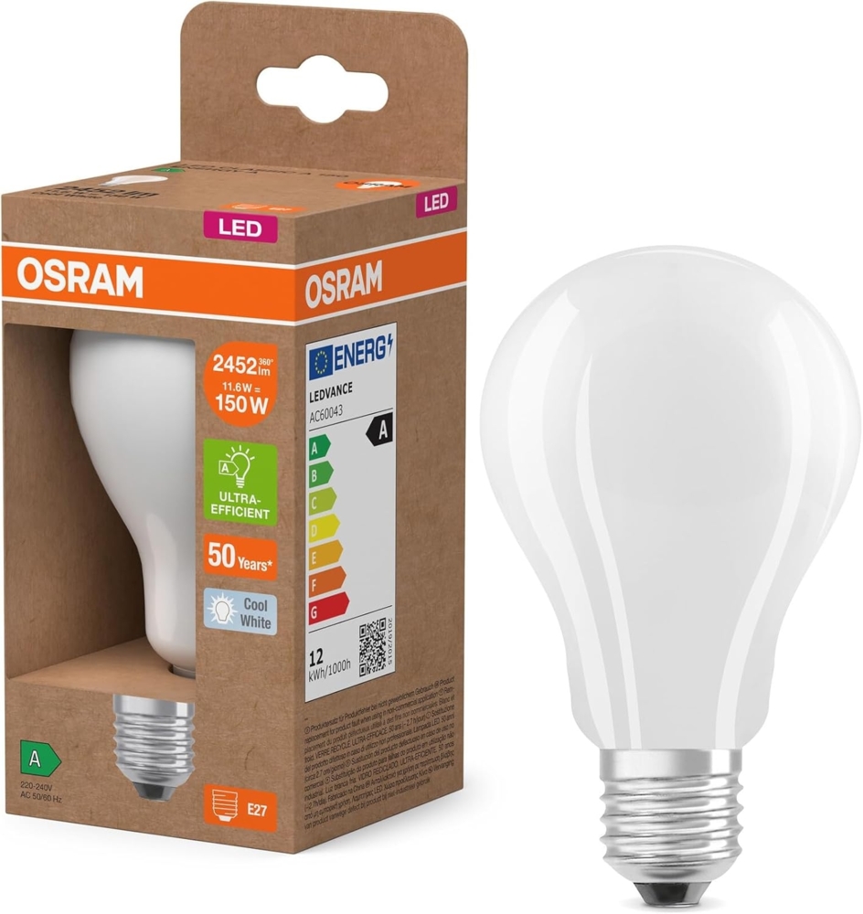 Osram LED Classic A 150 Energy efficiency class A 11.6W 827 Frosted E27, Kalt Weiß Bild 1