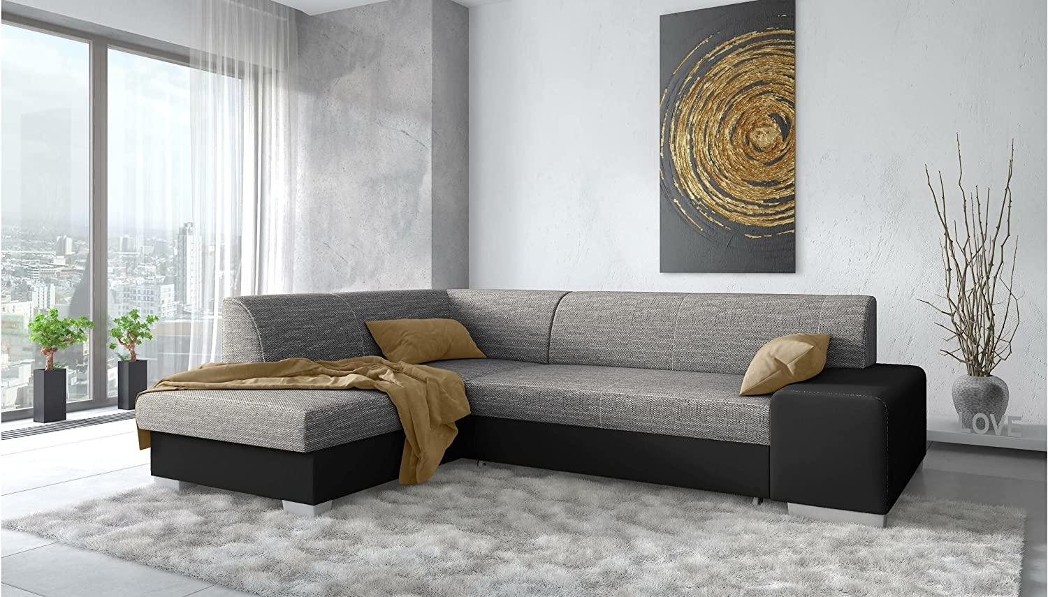 Stylefy Panaro Ecksofa Kunstleder MADRYT Strukturstoff BERLIN Schwarz Dunkelgrau Links ohne Bild 1