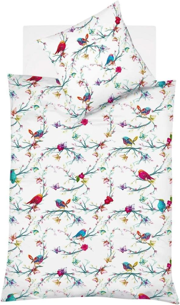 Fleuresse Mako-Satin Bettwäsche 135x200 Vögel Äste Wende weiß bunt 114284-09 Bild 1