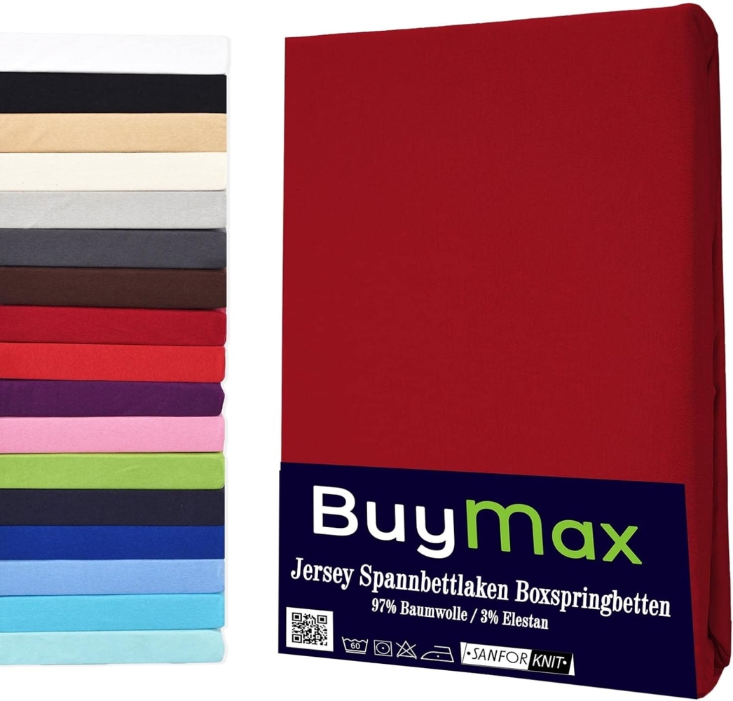 Buymax Spannbettlaken Stretch 140x200-160x220 cm für Wasserbetten und Boxspringbetten Bettbezug für Matratzen bis 35 cm Matratzenhöhe, Bordeaux Rot Bild 1