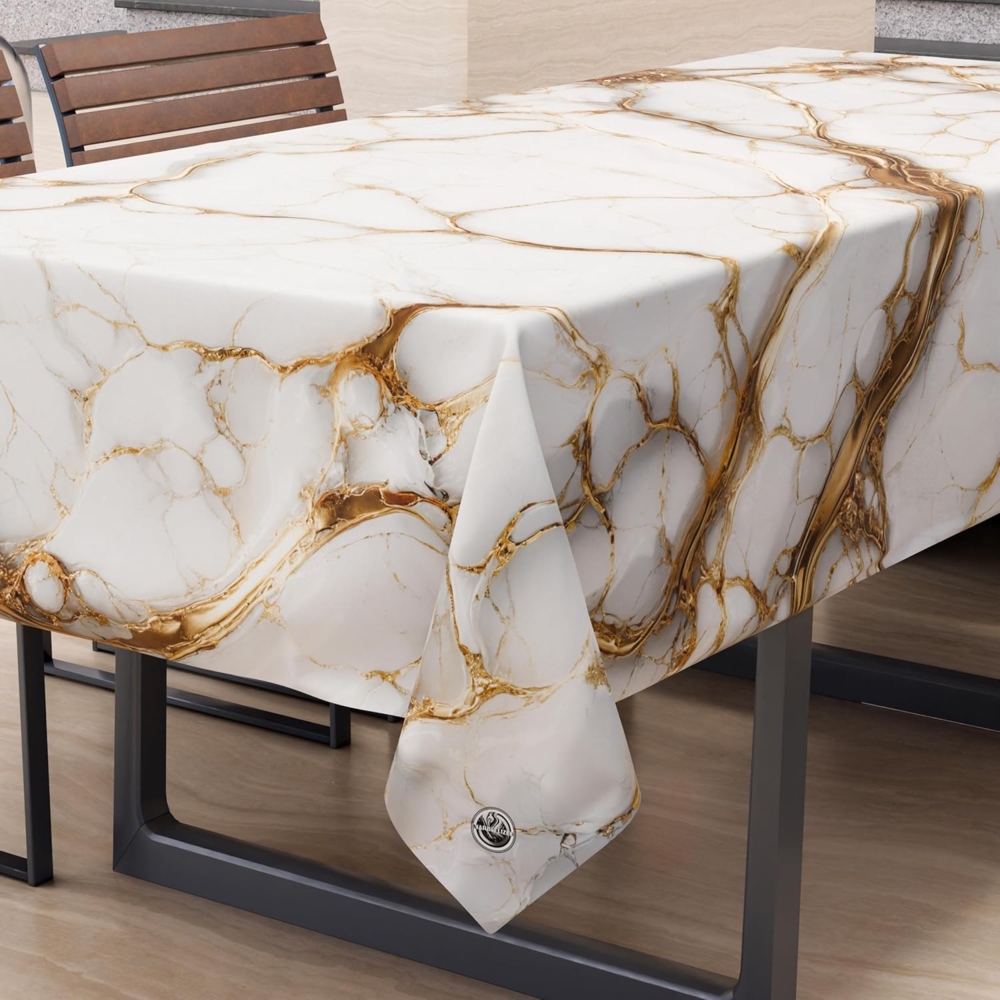 PETTI Artigiani Italiani - Fleckabweisende Tischdecke, rechteckig, für die Küche, elegant, Marmor-Effekt, weiß, X12 Plätze (140x240 cm), 100% Made in Italy Bild 1