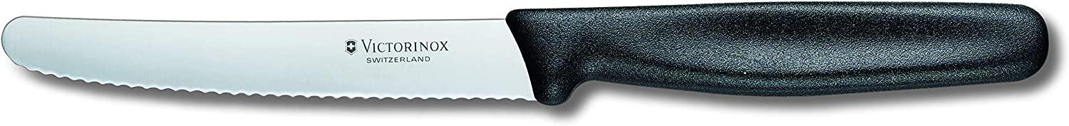 Victorinox Tomaten- Tafelmesser mit Wellenschliff (11cm Klinge, Multifunktional, Spülmaschinengeeignet) schwarz Bild 1