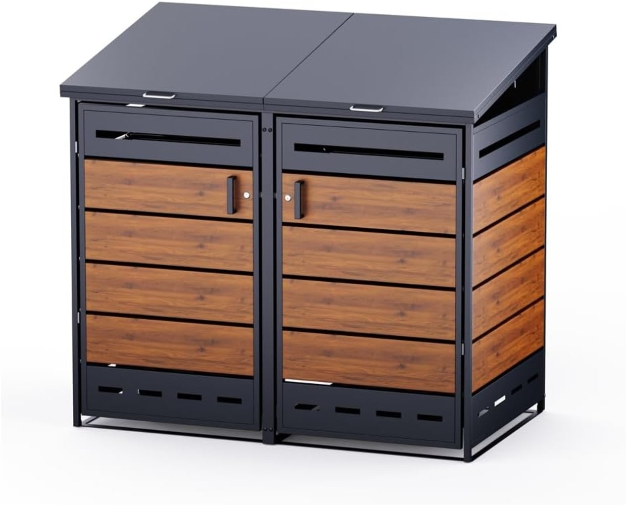 Mülltonnenbox Verkleidung 2er Anthrazit / Holzoptik V2 Bild 1