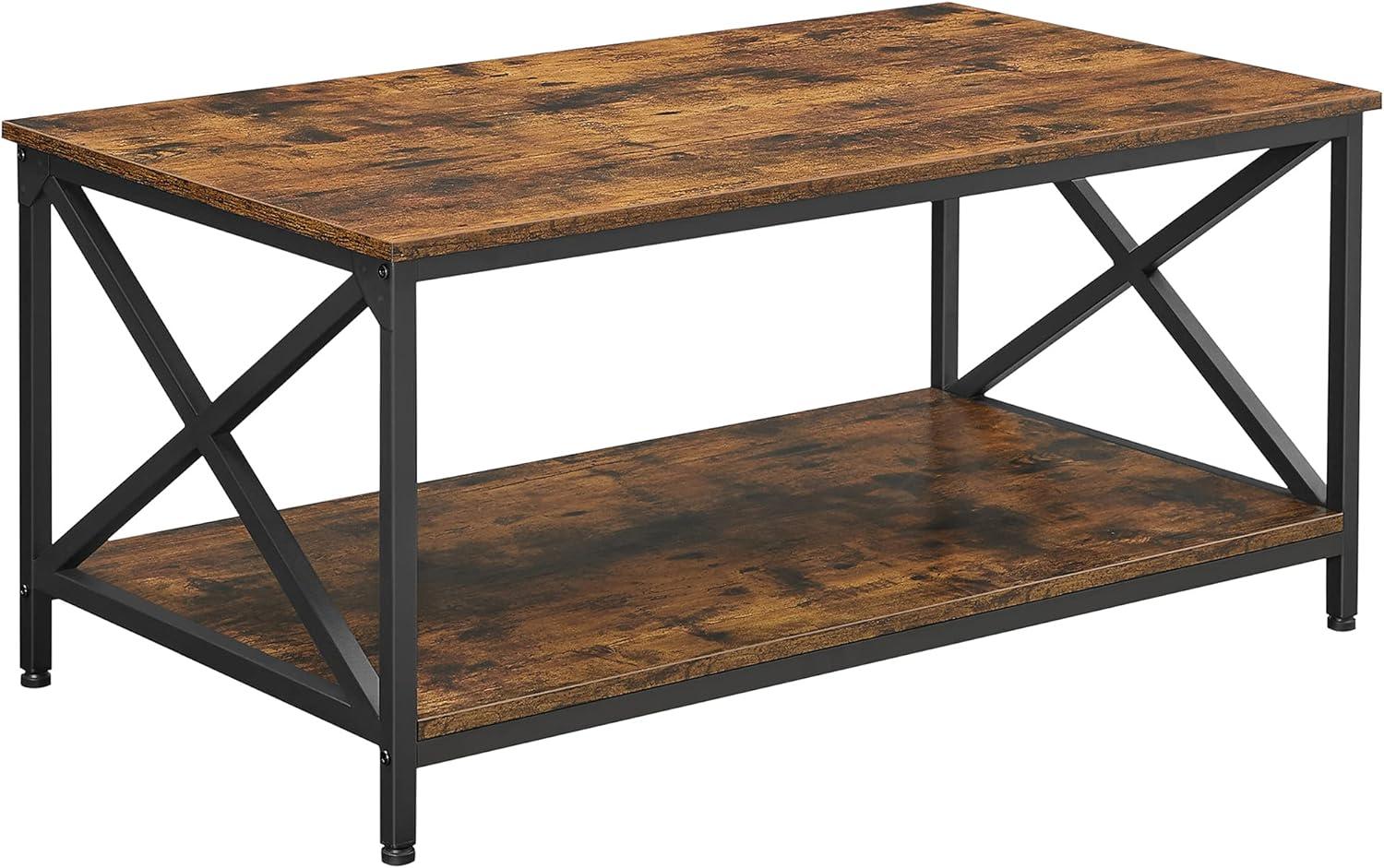 Vasagle Wohnzimmertisch, Couchtisch, X-förmige Streben, mit Stahlgestell und Ablagen, 100 x 55 x 45 cm, Industrie-Design, Landhausstil, vintagebraun-schwarz von Songmics LCT200B01 Bild 1