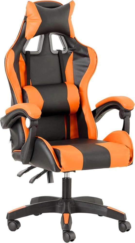 Baroni Home Gaming-Stuhl, ergonomischer Bürostuhl, gepolstert Gaming Sessel mit bequemer, Verstellbarer Rückenlehne, Gamer Chair mit Kopfstütze und Lendenwirbelstütze, Orange Bild 1