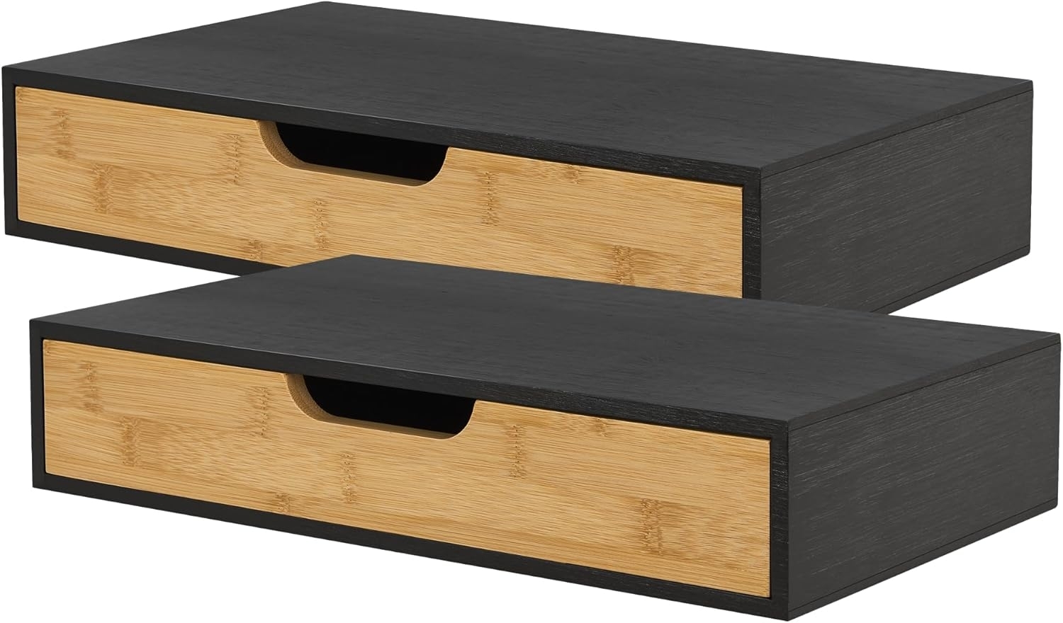 [en. casa] 'Bokn' Wandregal mit Schublade, 2er-Set, Bambus schwarz, 24 x 40 x 8 cm Bild 1