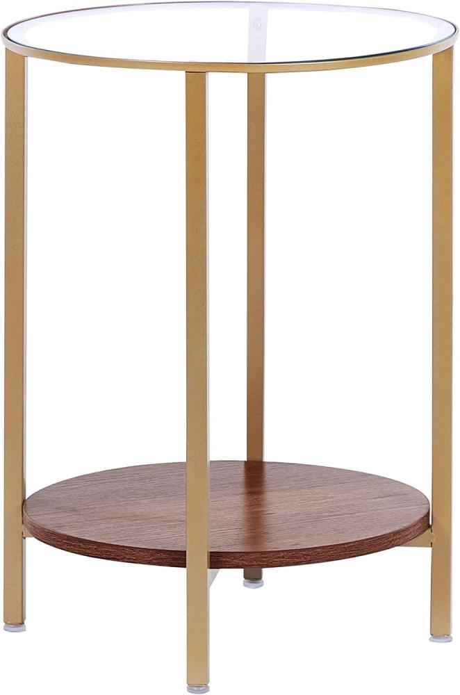 Beistelltisch Glas gold dunkler Holzfarbton ⌀ 40 cm LIBBY Bild 1