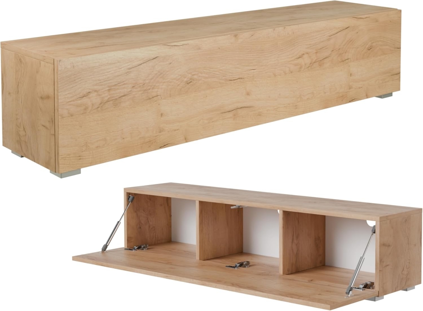 PLATAN ROOM Fernsehschrank TV-Lowboard 105 / 140 / 160 / 210 / 280 In Eiche Gold Hängend Oder Stehend Matt (140 x 30 x 32, Eiche Gold) Bild 1