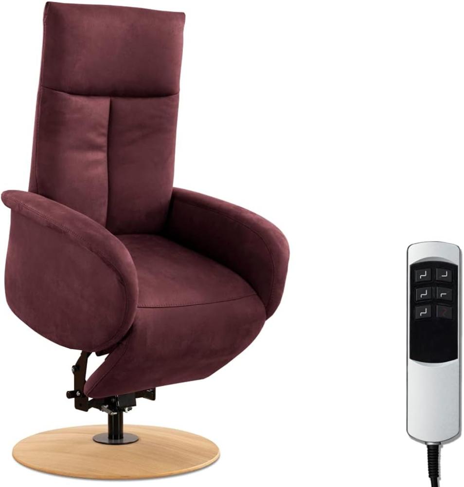 CAVADORE TV-Sessel Juba mit Akku / Fernsehsessel mit Aufstehhilfe + elektrisch verstellbarer Relaxfunktion / 2 E-Motoren / 75 x 112 x 82 / Lederoptik, Weinrot Bild 1