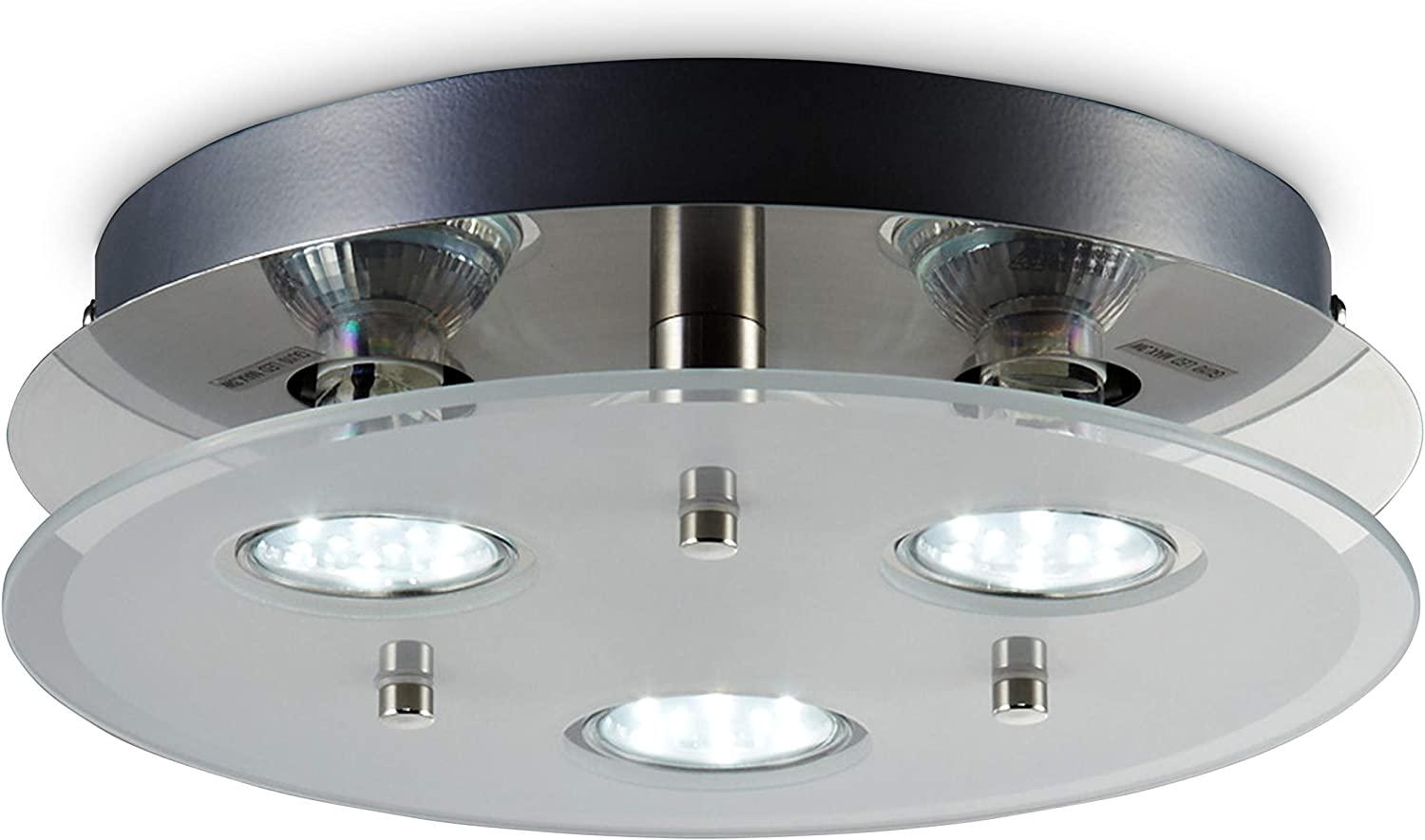 LED-Leuchtmittel B.K.Licht LED Deckenleuchte Nickel matt rund Ø25cm 3 x 3W GU10 750lm Bild 1