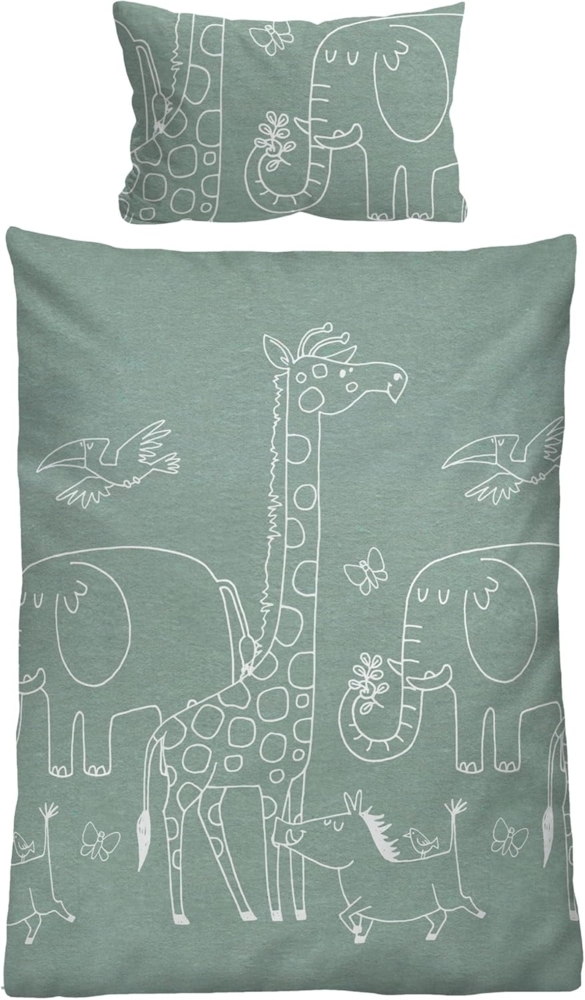 biberna Melange-Flanell Bettwäsche TIERE, fichte, 1x 100x135 cm + 1x 40x60 cm Bild 1