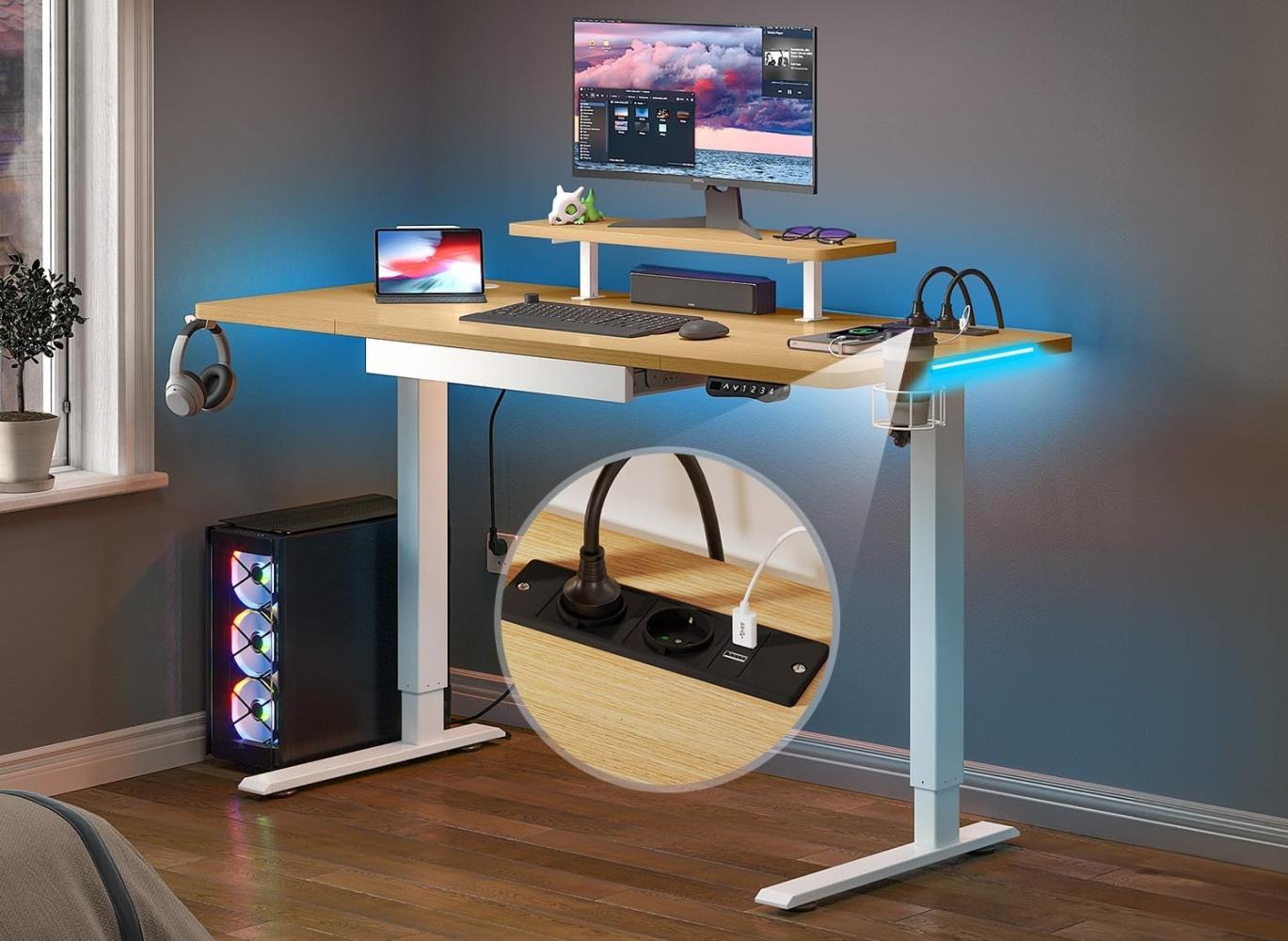 YITAHOME Höhenverstellbarer Schreibtisch 140x60cm,Schreibtisch Höhenverstellbar Elektrisch mit Steckdose,Ergonomischer Steh-Sitz Tisch mit Vierteilige Tischplatte, Computertisch mit Memory Funktion Bild 1