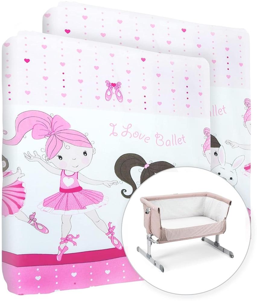 Baby Comfort Spannbetttuch für Kinderbett, 100 % Baumwolle, für 83x50 cm, Pink Ballett, 2 Stück Bild 1