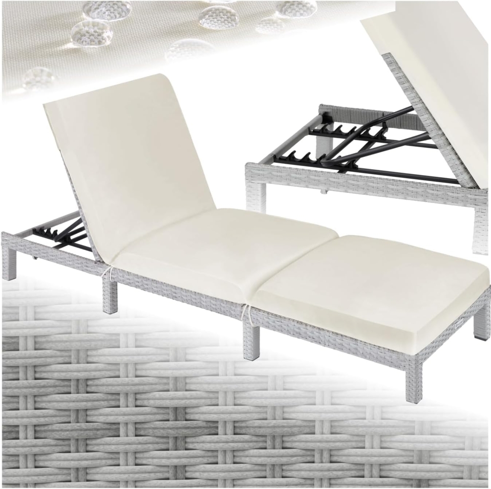 tectake® Polyrattan Sonnenliege mit 6-Fach höhenverstellbarer Rückenlehne, Outdoor Daybed mit bequemer Polsterauflage, Gartenliege Rattan für drinnen und draußen, pflegeleicht und stabil - hellgrau Bild 1