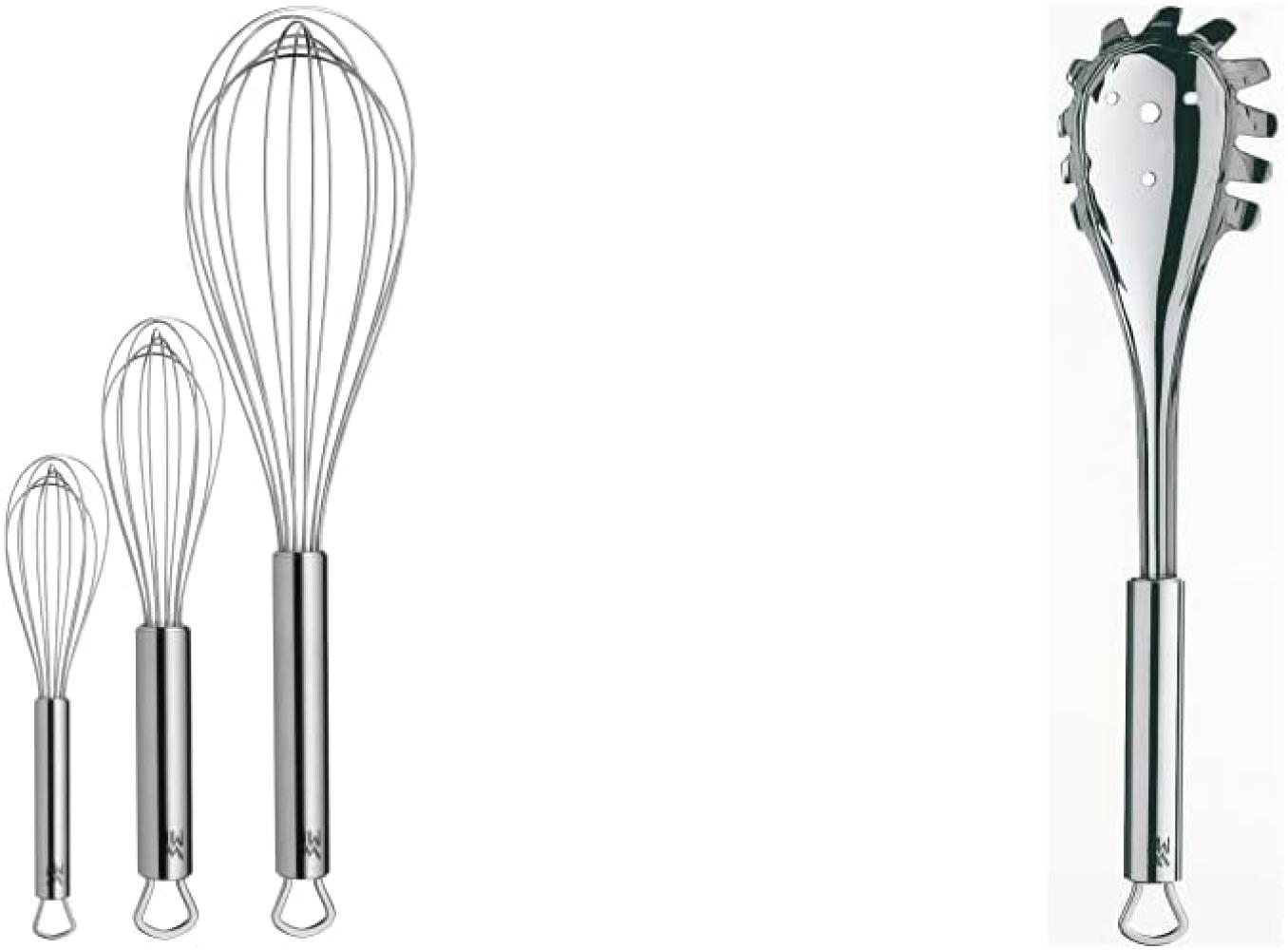 WMF Profi Plus Schneebesen Set 3-teilig, spülmaschinengeeignet & Profi Plus Spaghettilöffel 32 cm, Cromargan Edelstahl teilmattiert, ideal als Nudelzange und Spaghettizange, spülmaschinengeeignet Bild 1