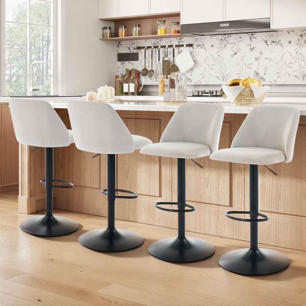 COLAMY Barhocker 4er Set mit Rückenlehne & 360° Drehfunktion, Höhenverstellbar (63,5-84,5 cm), Küchenhocker aus PU-Kunstleder, Stühle für Kücheninsel, Esszimmer oder Home-Bar, Grau Bild 1