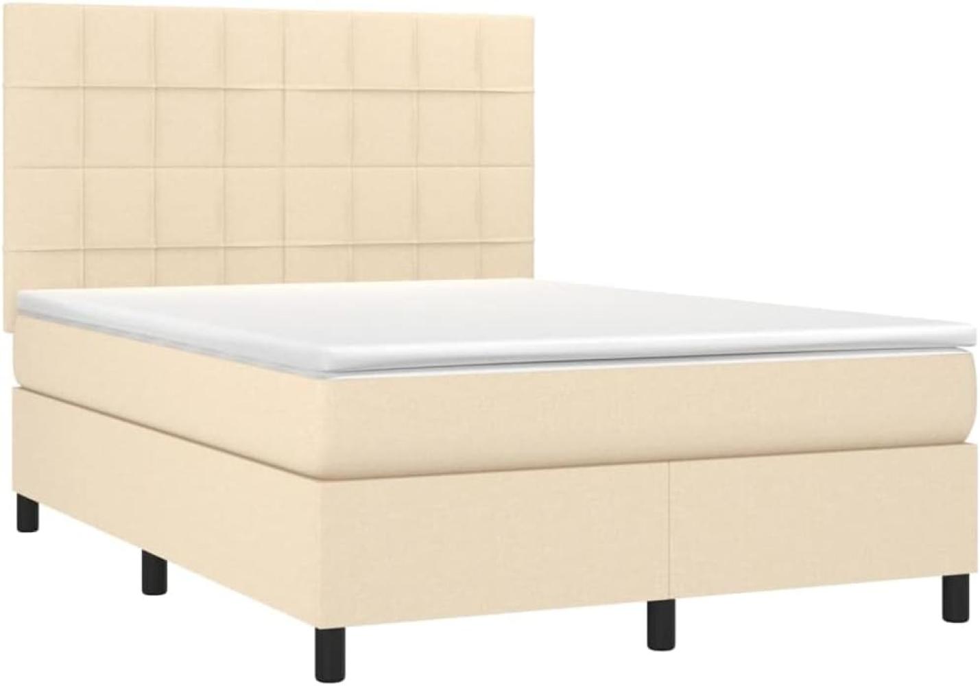 vidaXL Boxspringbett mit Matratze Creme 140x190 cm Stoff, Härtegrad: H2 [3141774] Bild 1