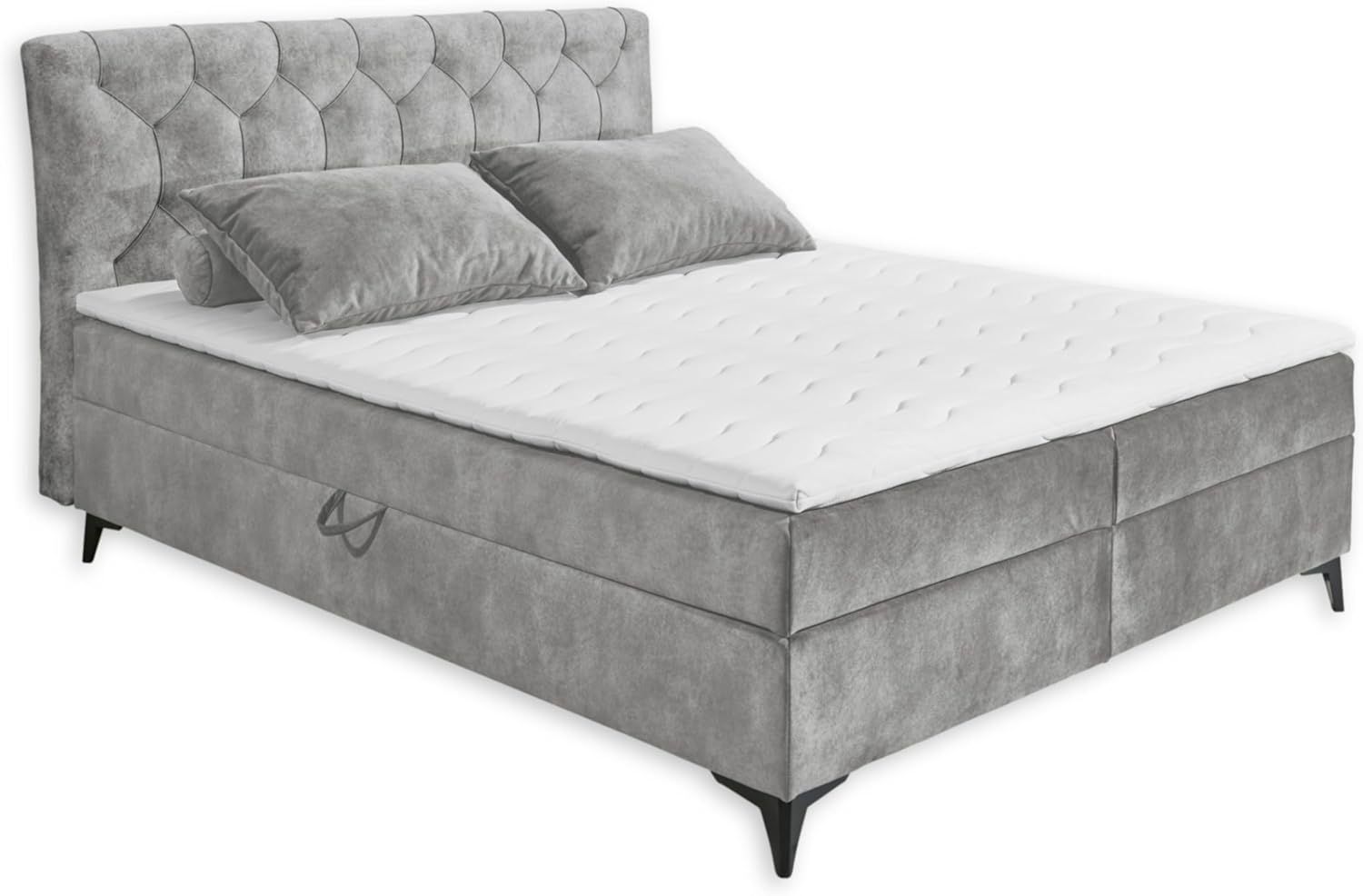 MIAMI 1 Boxbett 160x200, Grau - Bequemes Doppelbett mit Bettkasten & Komfortschaum Topper - 162 x 109 x 210 cm (B/H/T) Bild 1