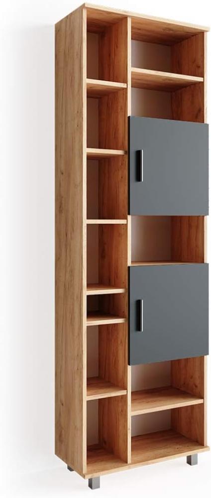 Vicco Badschrank Ilias 190 cm - Badezimmerschrank Hochschrank Bad Schrank Badregal Eiche Anthrazit Bild 1