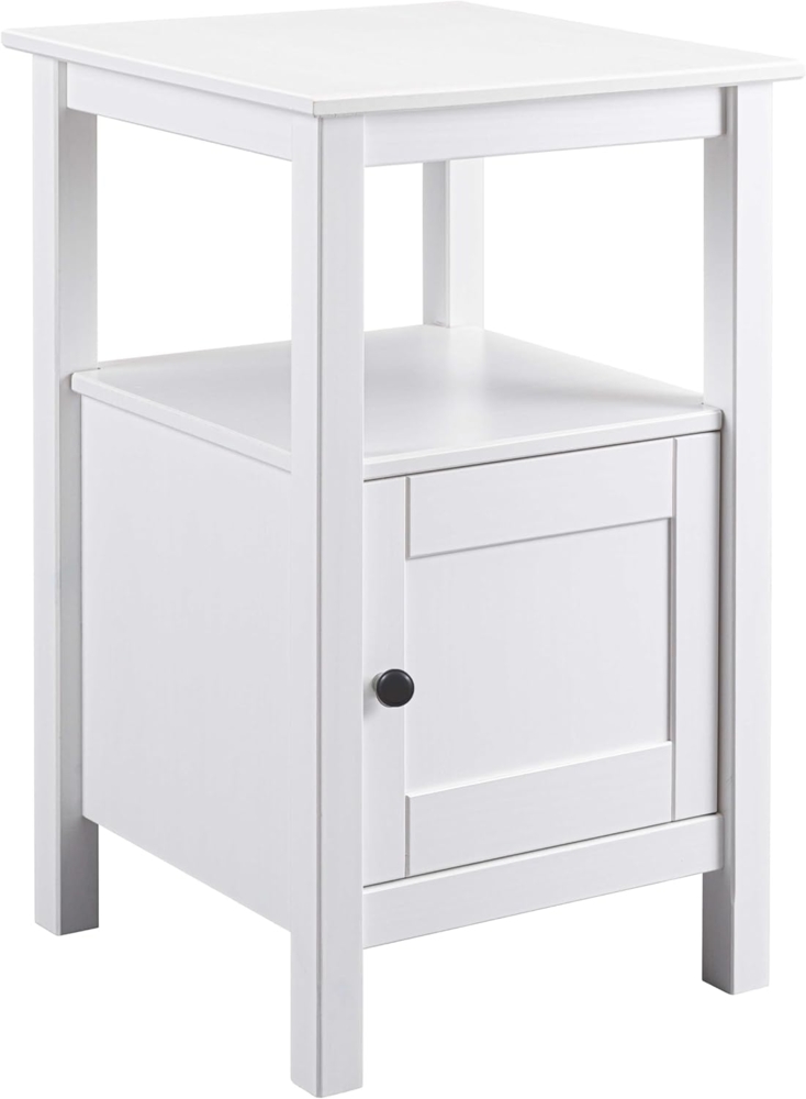 Inter Link - Beistelltisch – Kiefer Massivholz – 1 Tür & 1 Ablage – Storage Tisch – Stauraum-Möbel - Landhausstil – Nachttisch - Flurtisch Weiß lackiert - 1T Bild 1