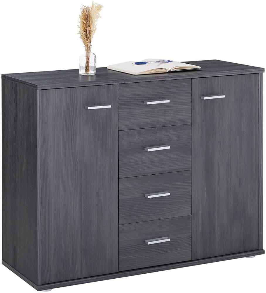 CARO-Möbel Sideboard Jamie mit 2 Türen und 4 Schubladen, Moderne Kommode Büromöbel in Esche grau Bild 1