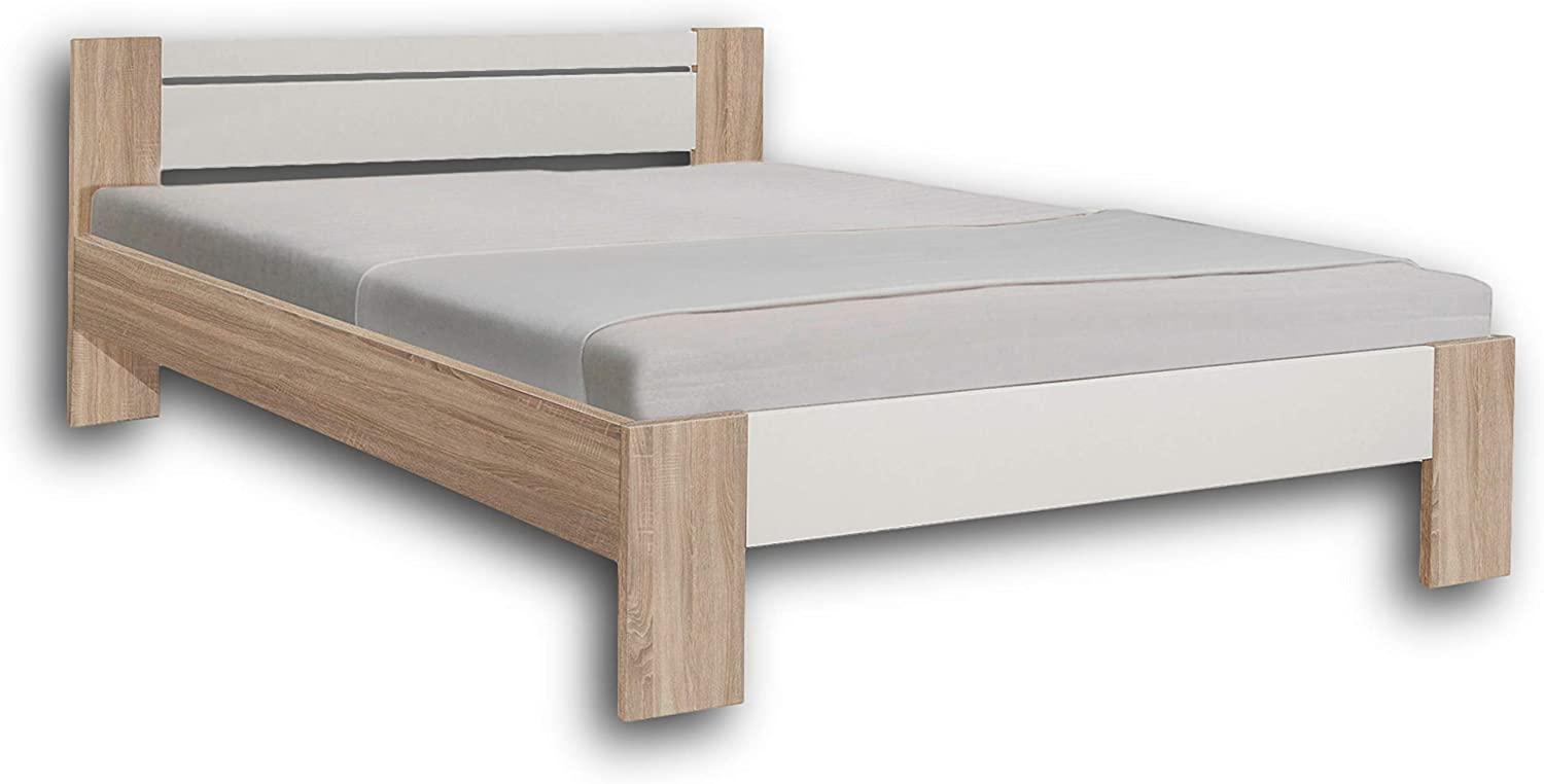 Stella Trading Vega Stilvolles Futonbett 140 x 200 cm - Komfortables Jugendzimmer Doppelbett in Eiche Sonoma Optik, weiß - 145 x 61 x 204 cm (B/H/T) Bild 1