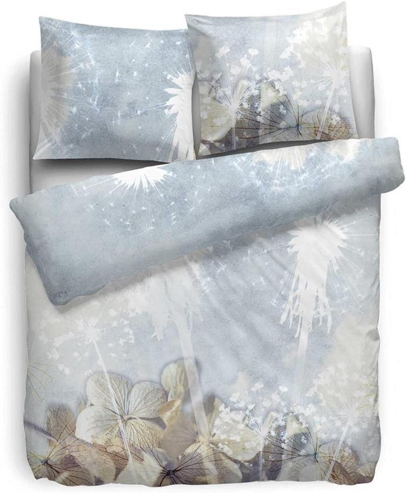 HnL Satin Bettwäsche Blumen Hellblau Ice Blau 135x200 cm + 80x80 cm Bild 1