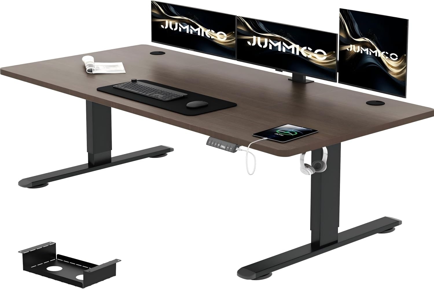 JUMMICO Höhenverstellbarer Schreibtisch 140x80 cm mit Kabelwanne, Höhenverstellbar Elektrisch Stehpult mit USB-Buchse, Computertisch, Ergonomischer Steh-Sitz Tisch, Bürotisch, Nussbaum Bild 1