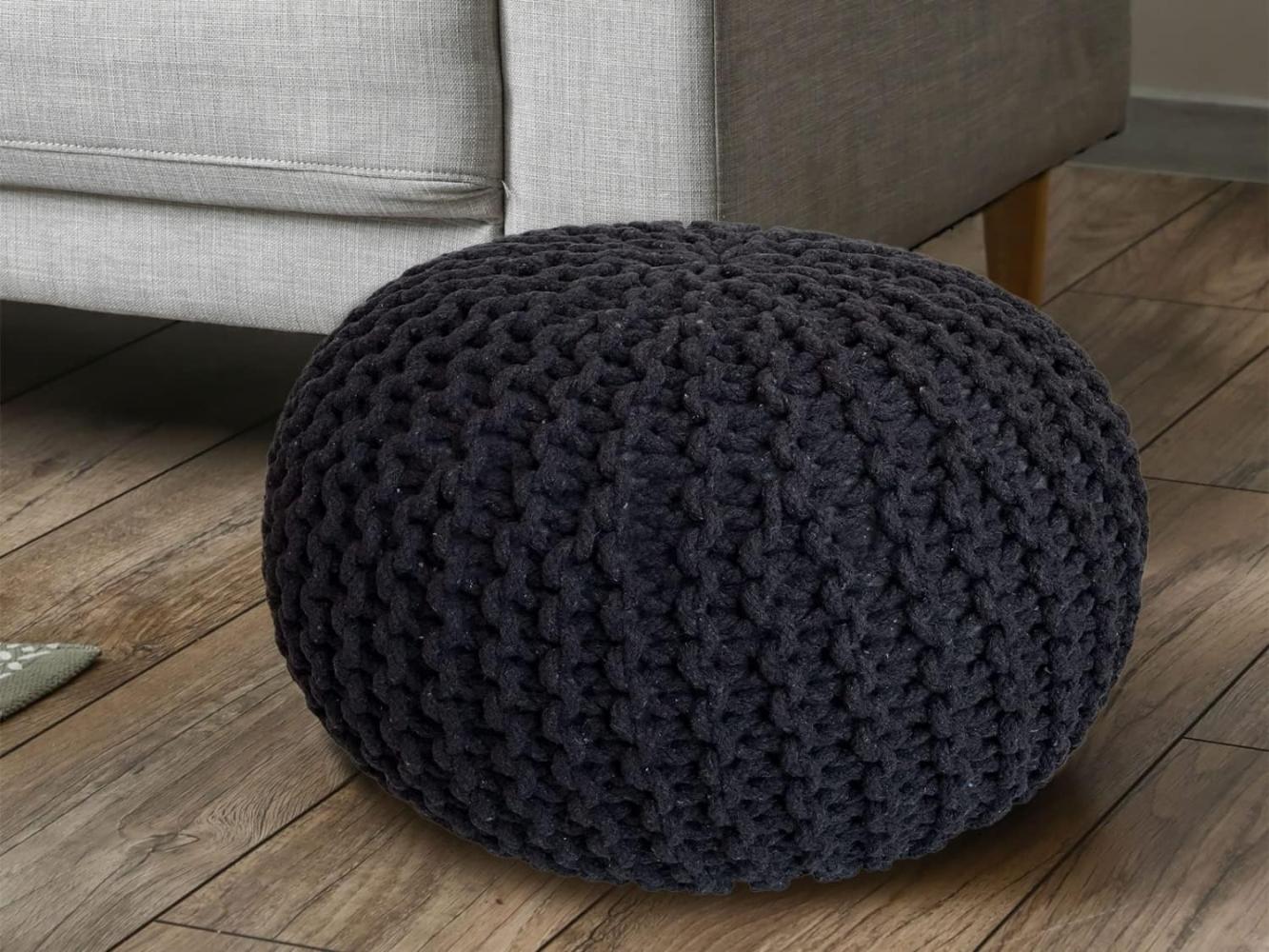 Pouf Ø 55 H 37 H 37 Strickhocker Sitzpouf Bodenkissen nachhaltig black & whit... Bild 1