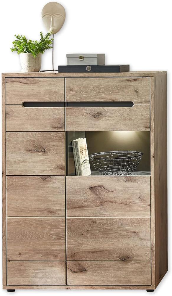 Vitrine BELLANO Viking Oak Nature mit LED 128 cm hoch Bild 1