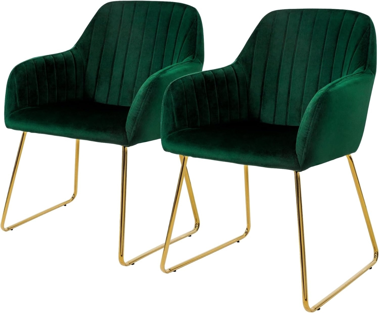 ML-DESIGN Stuhl Esszimmerstuhl mit Rücken- und Armlehnen, Samtbezug, ergonomisch (2 St), Wohnzimmerstuhl Grün, goldenes Metallgestell Küchenstuhl Sessel Bild 1