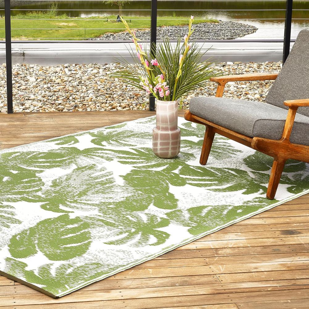 Fab Hab Outdoorteppich Panama Green aus recyceltem Plastik grün wetterfest 150x240 cm Bild 1