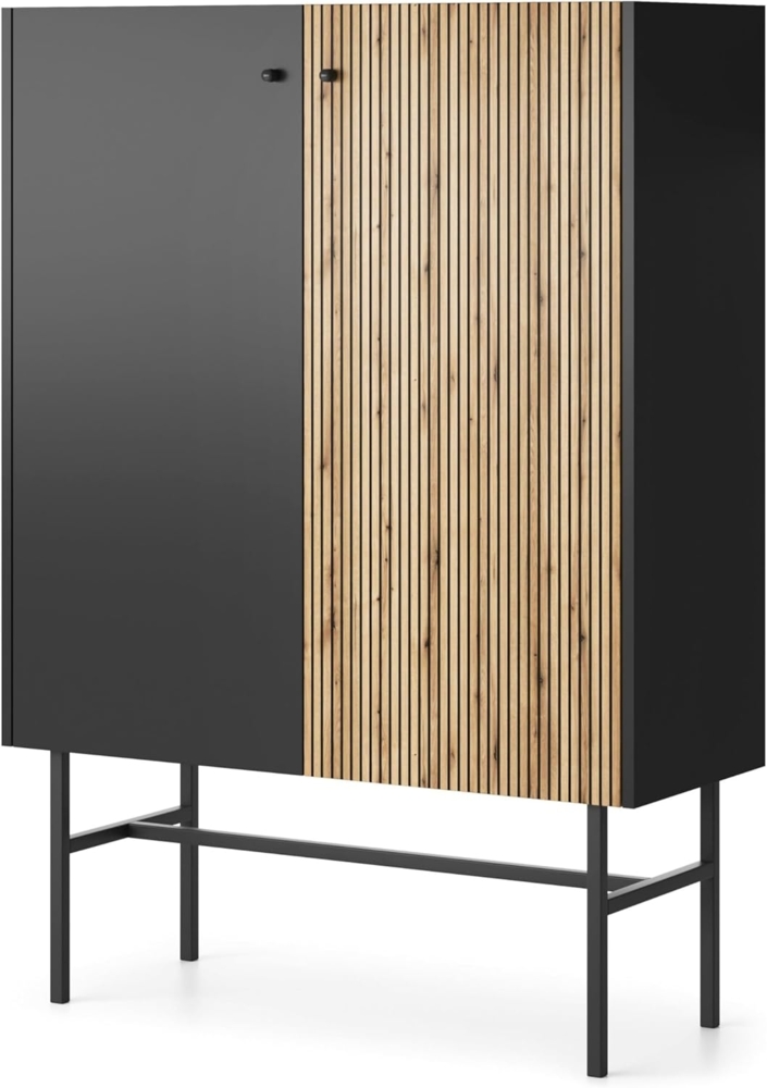 Selsey Divenos - Highboard 2-türig, Schwarz / Holzoptik Eiche, 93 cm Bild 1