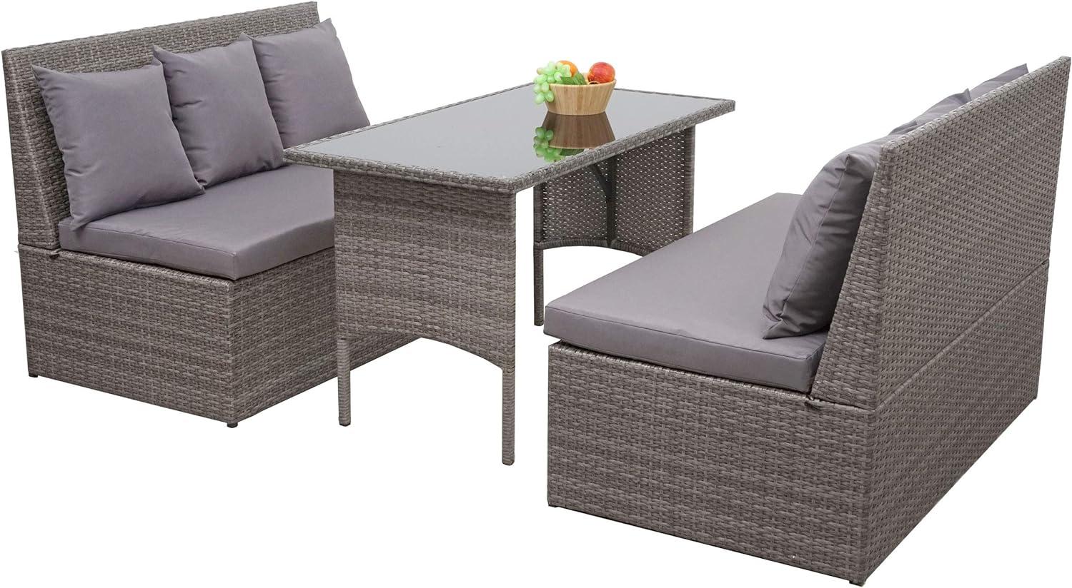 Poly-Rattan Garnitur HWC-G16, Garten-/Lounge-Set Sitzgruppe, Gastronomie 2x2er Sofa Tisch ~ grau, Kissen dunkelgrau Bild 1