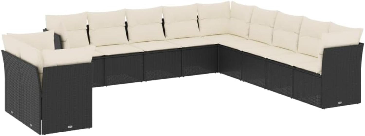 vidaXL 11-tlg. Garten-Sofagarnitur mit Kissen Schwarz Poly Rattan 3249715 Bild 1