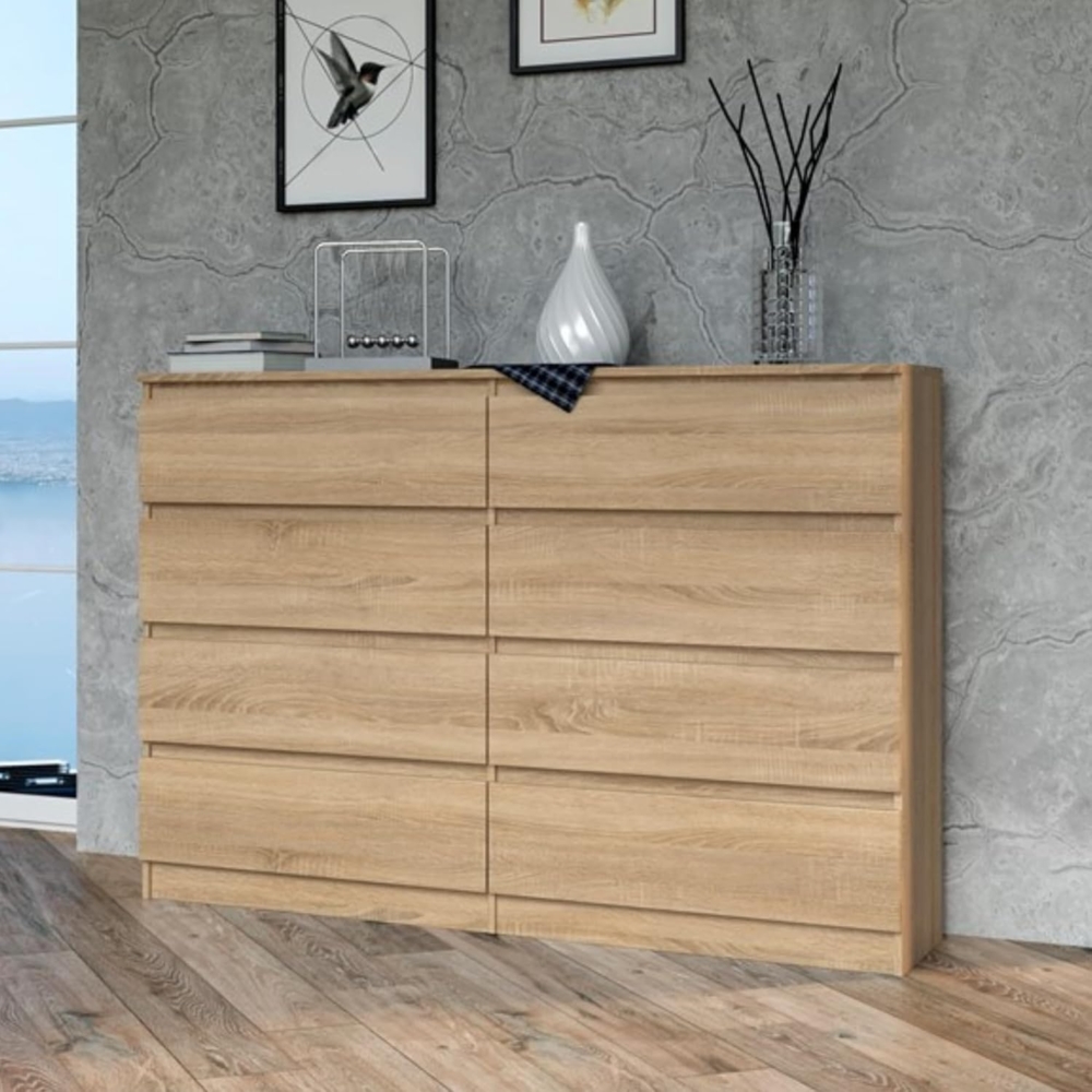 Home Collective Kommode Highboard Sideboard für Flur Schlafzimmer Wohnzimmer (Perfekt für Wohnzimmer, Schlafzimmer oder Esszimmer), mit 8 Schubladen, Breite 140 cm Höhe 97, Sonoma Bild 1