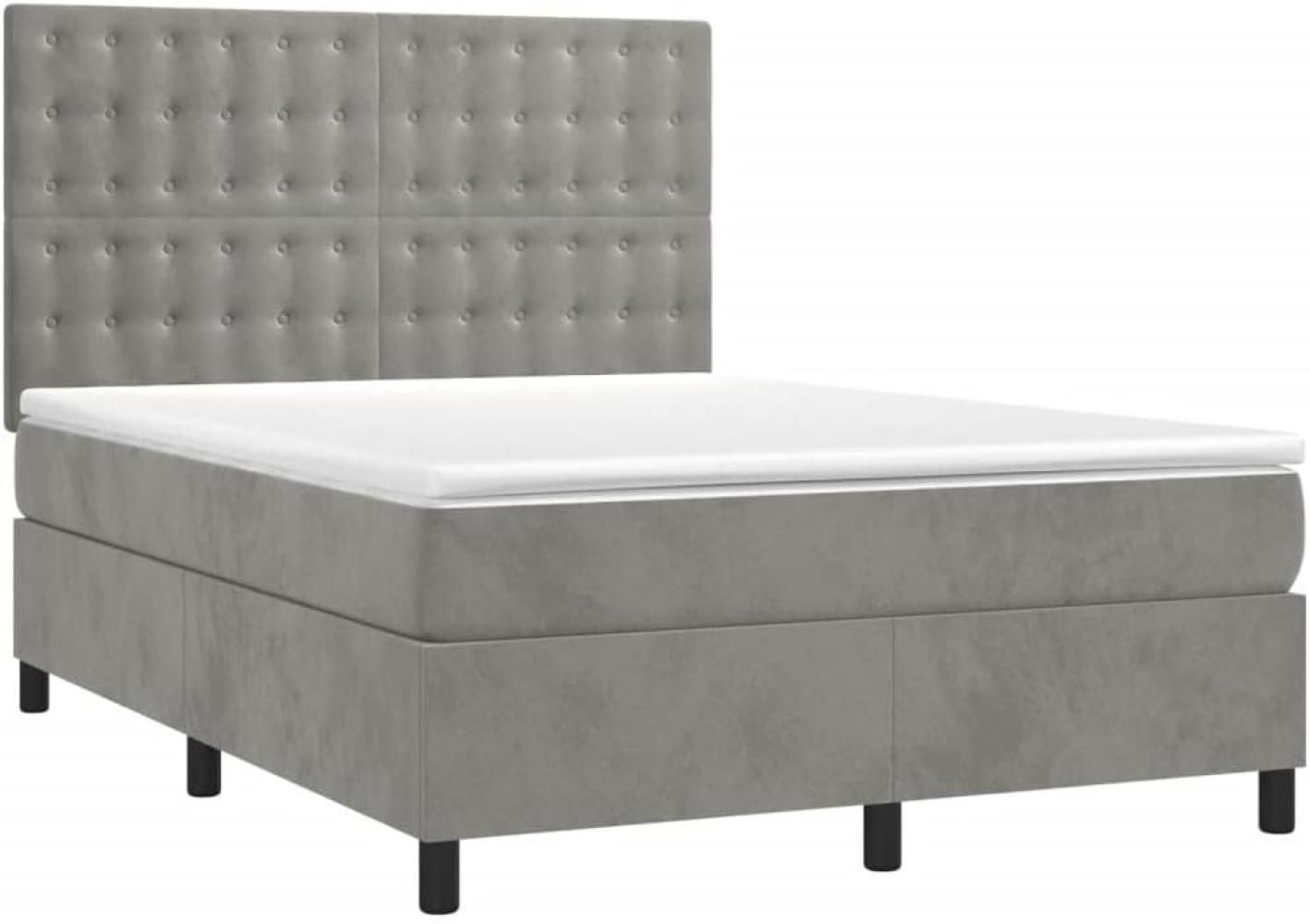 vidaXL Boxspringbett mit Matratze & LED Hellgrau 140x190 cm Samt 3136359 Bild 1