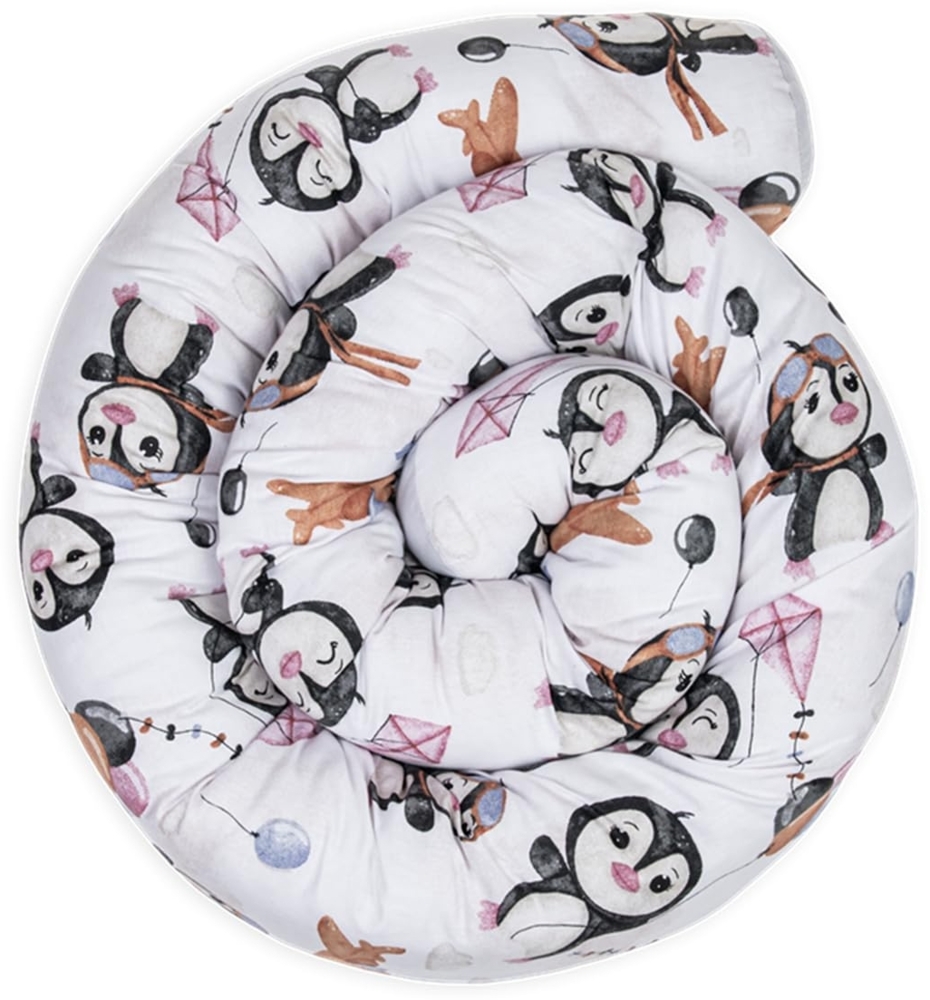 LULANDO® Nestchenschlange für Babys – 190 cm Bettschlange - Stillkissen - Bettkantenschutz - Bettkissen - Bettumrandung - Bettrolle - Standard 100 von Oeko-Tex (GRAU PINGUINE) Bild 1