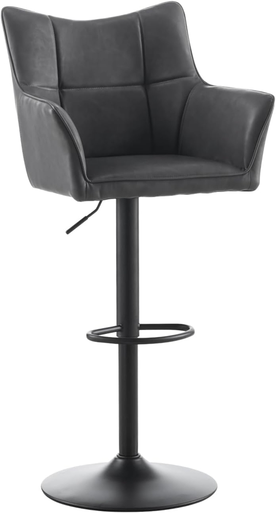 TUKAILAI 1X Barhocker Kunstleder, Barstuhl Höhenverstellbar,360° Drehbar, Hocker mit Armlehne und Rückenlehne, Moderner Küchenhocker Tresenhocker Bistrohocker für Küche Bars Esszimmer, Grau Bild 1