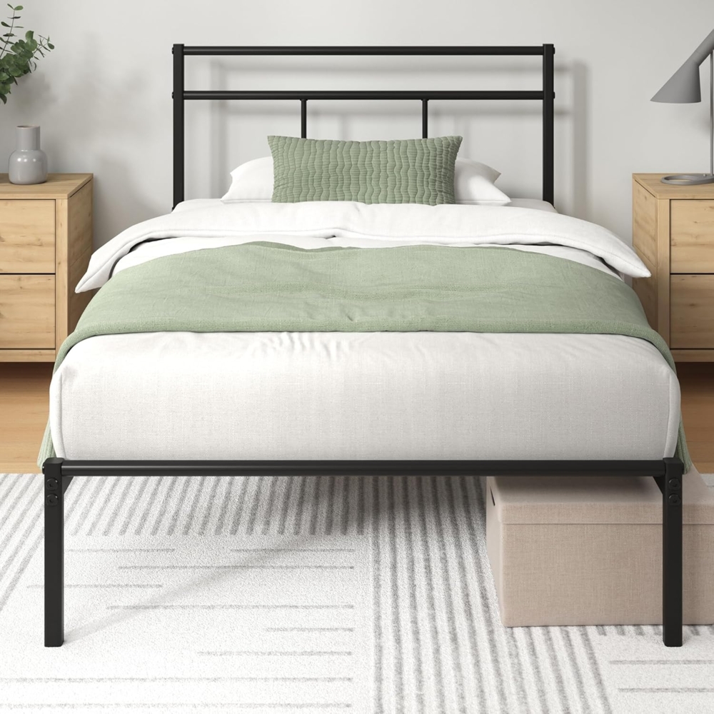 Zinus Elias Bettgestell 90x200 cm mit Vintage Kopfteil - Metallbett 90x200 mit Metall-Lattenrost - 30 cm Hohe Plattform mit Freiraum Darunter - Kein Boxspringbett Erforderlich - Schwarz Bild 1