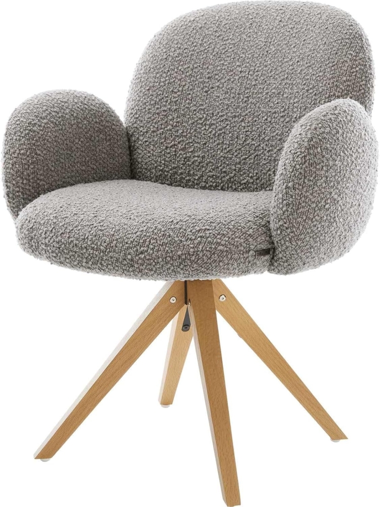 Drehstuhl Nube-Flex mit Armlehnen Bouclé Silbergrau Holzgestell kantig Natur 180° drehbar Taschenfederkern Bild 1
