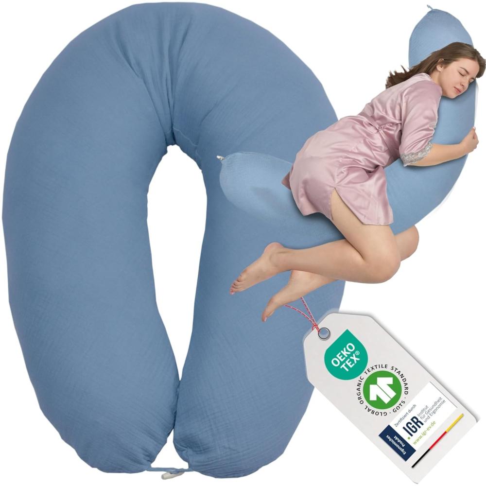 sei Design Stillkissen XXL Musselin 190x30, ergonomisches Seitenschläferkissen Schwangerschaftskissen Lagerungskissen - Extra leise Füllung. Bezug 100% Bio Baumwolle Baby Erstausstattung Neugeborene Bild 1