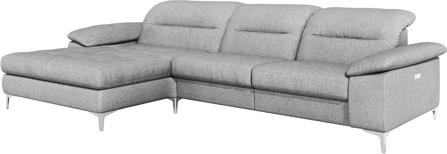 Ecksofa Pacita 310 x 180 cm Flachgewebe Silbergrau Longchair links elektrische Relaxfunktion Bild 1